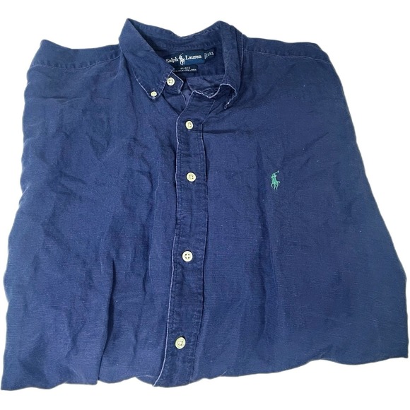 Polo Ralph Lauren Other - VTG Polo Ralph Lauren Silk Linen Blake Shirt Mens XXL Navy Blue Long Sleeve